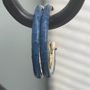 🎉❤️Swarovski Blue Leather Crocodile Hoop Earrings with Gold Inlay & more